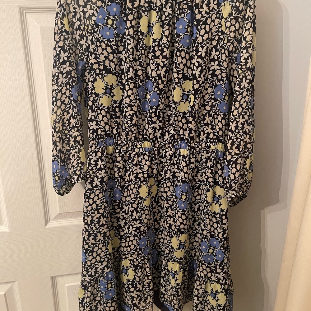LOFT Floral Long Sleeve Dress in Blue and Yellow